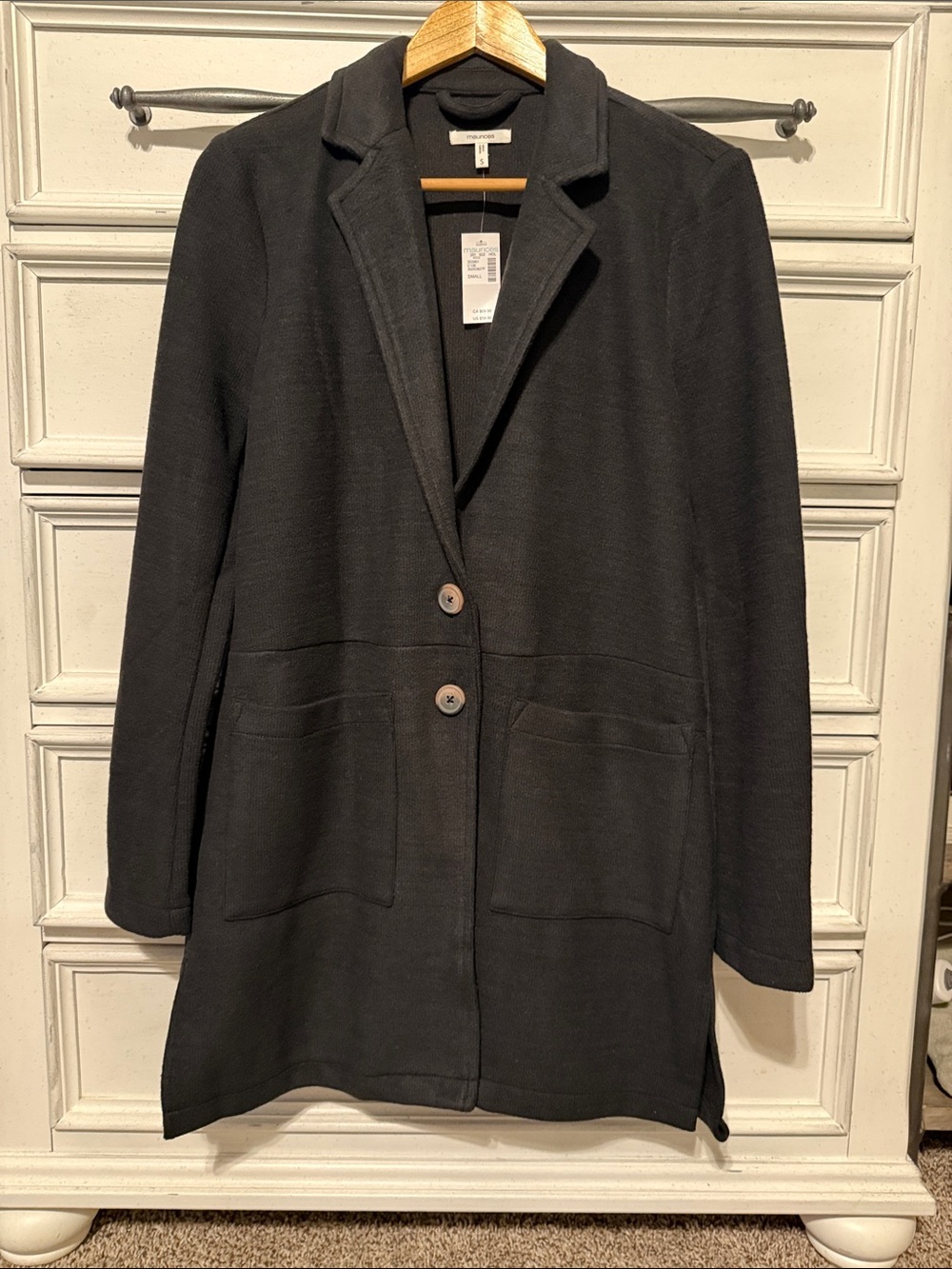 NWT Black Knit/fleece Two-Button long dress coat by Maurices